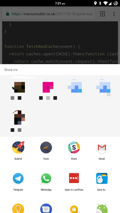 Example Web Share API Dialog