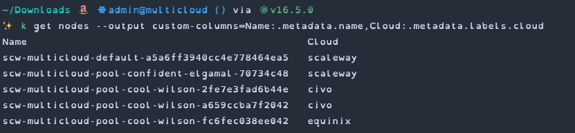 Kubectl showing all nodes and their cloud label