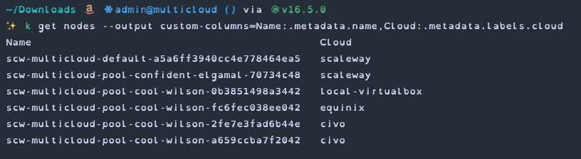 Kubectl showing all nodes and their cloud label