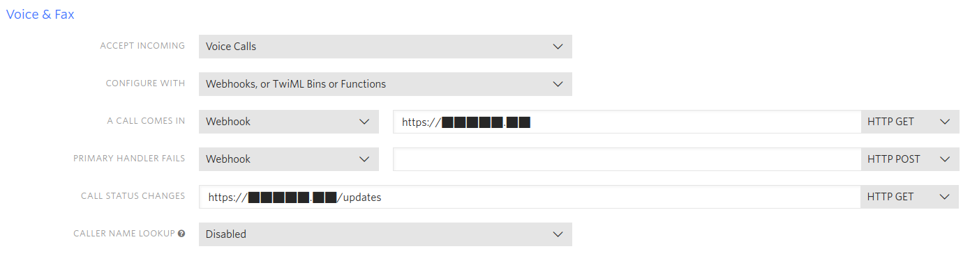 Twilio phone number configuration